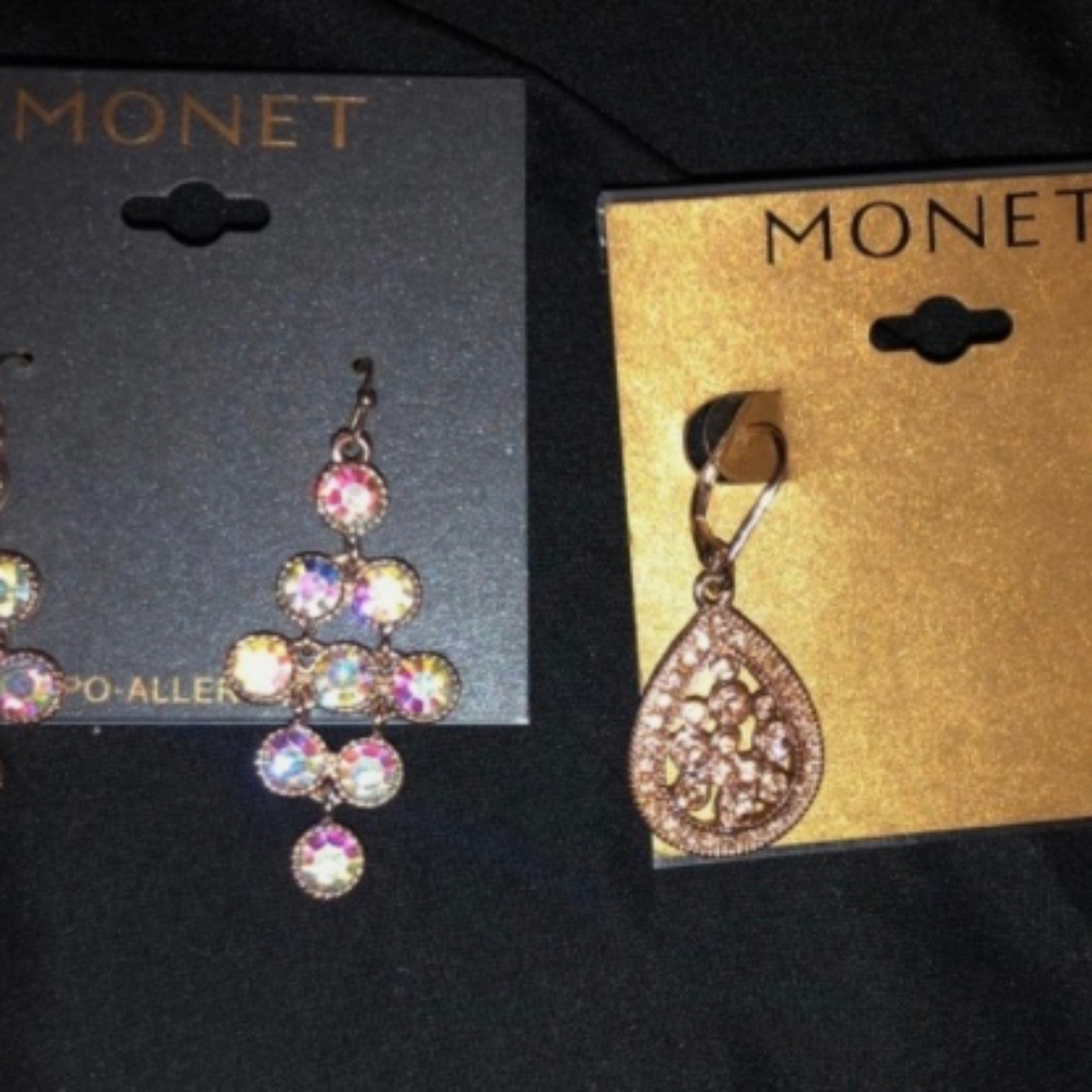 2) Monet Earrings with Rhinestones! Brand New $38 Value